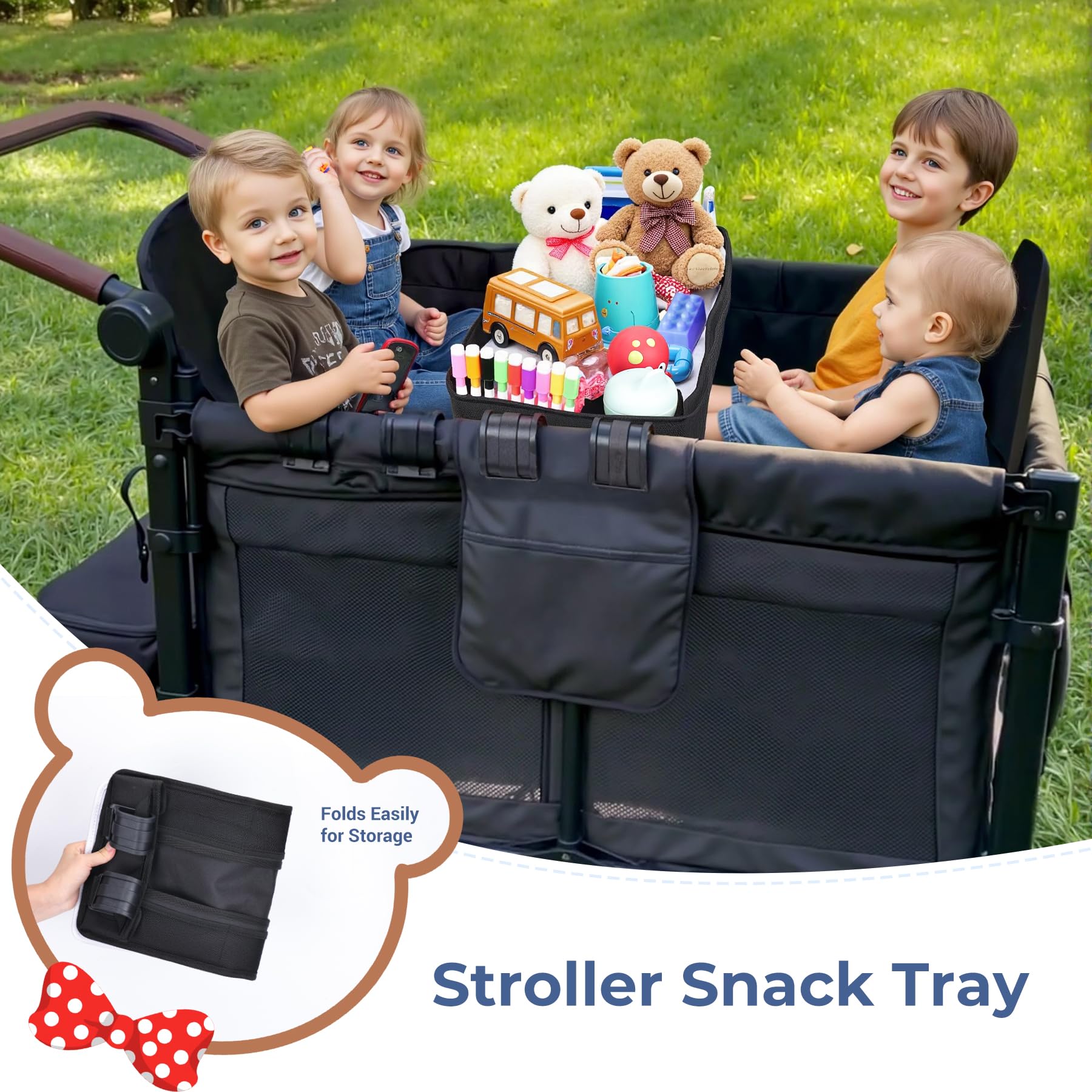 COOLBEBE drawing tray inside base invites tracing and creative play during trips.