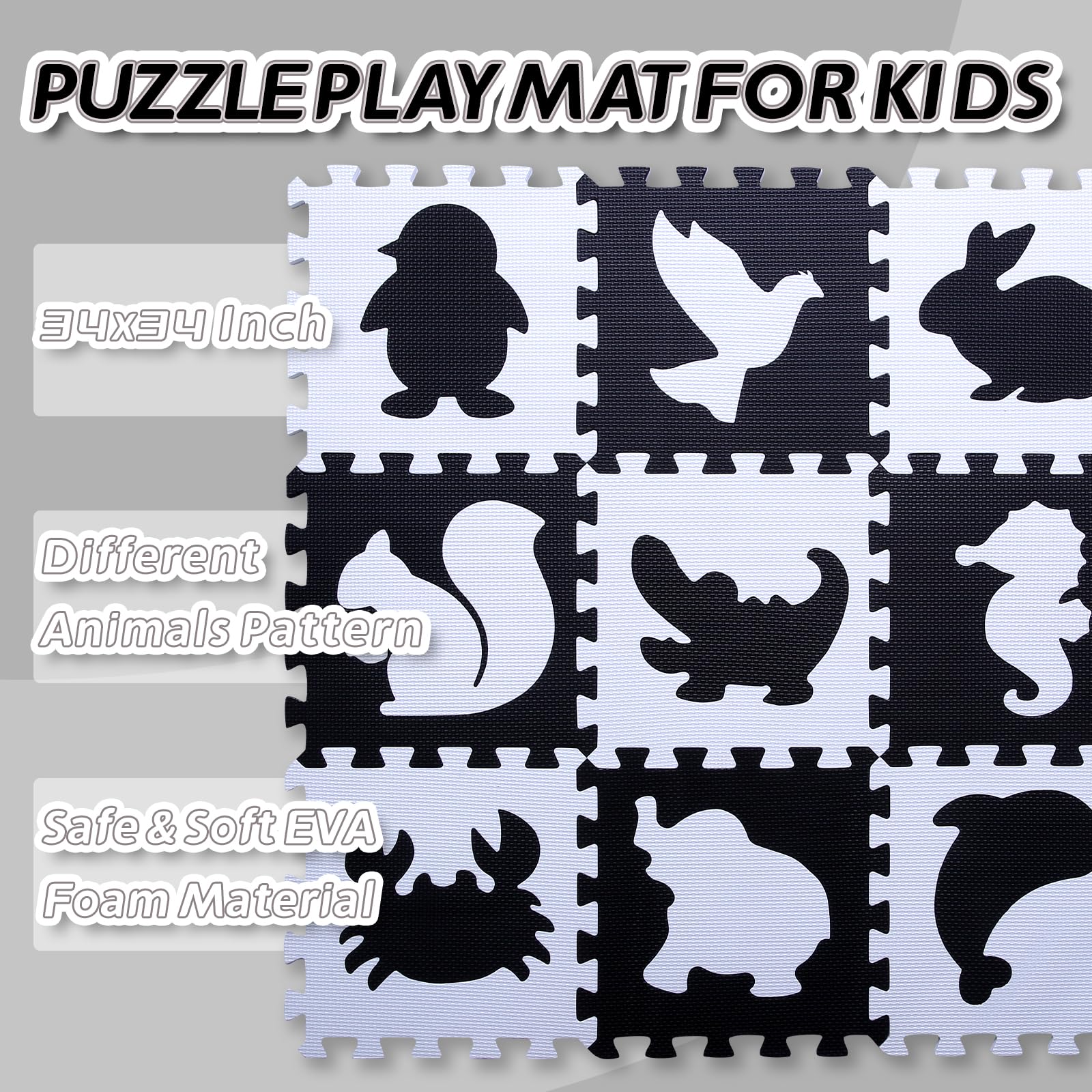 Coolcandy interlocking foam tiles assemble to a 34x34 inch play area.