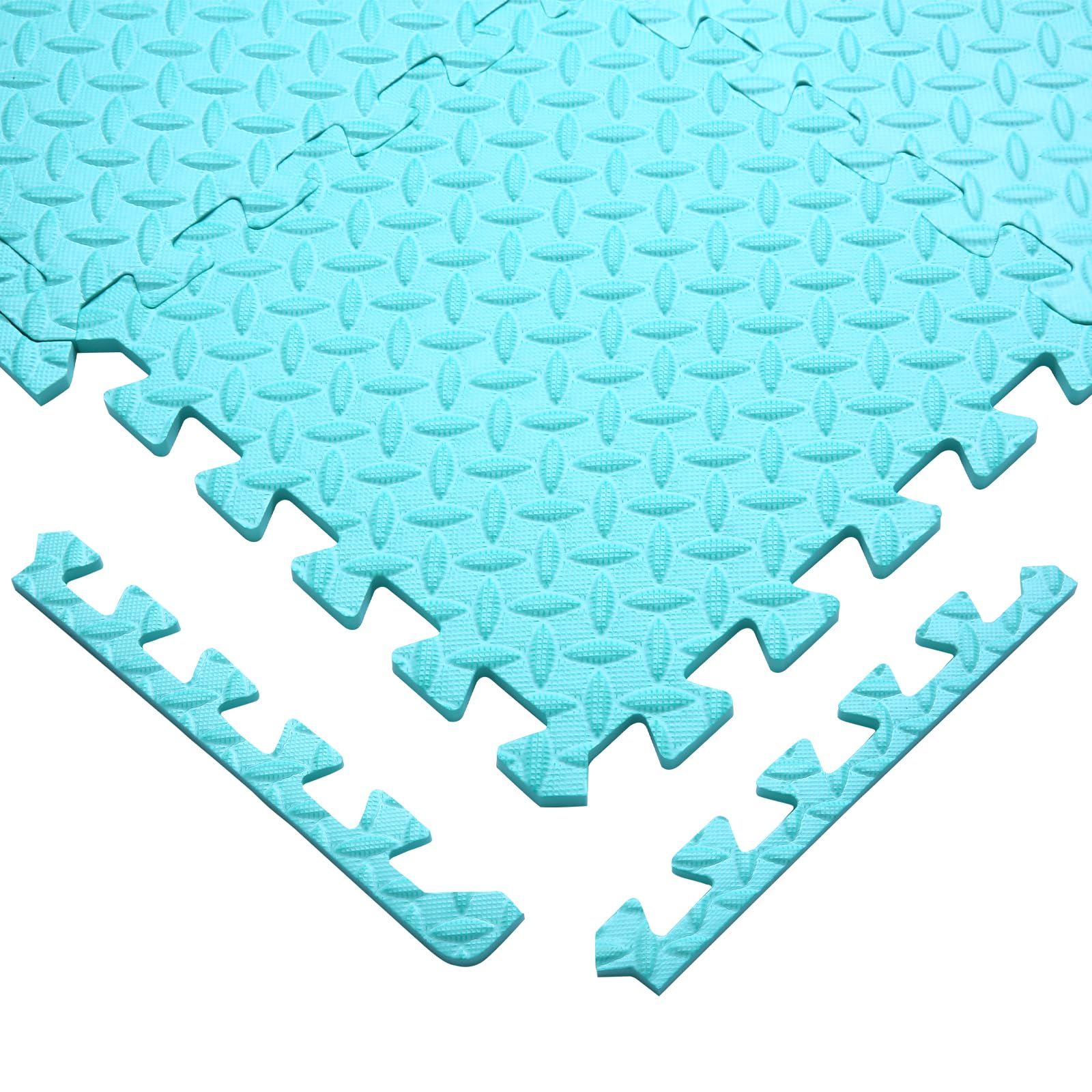 Coolcandy interlocking tiles feature a leaf-textured non-slip surface.