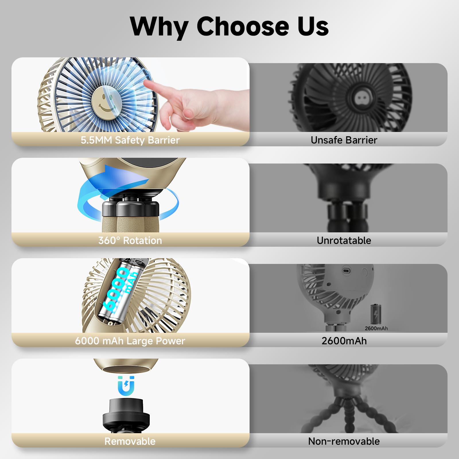 Coolice portable rechargeable fan fits easily in bags for travel.