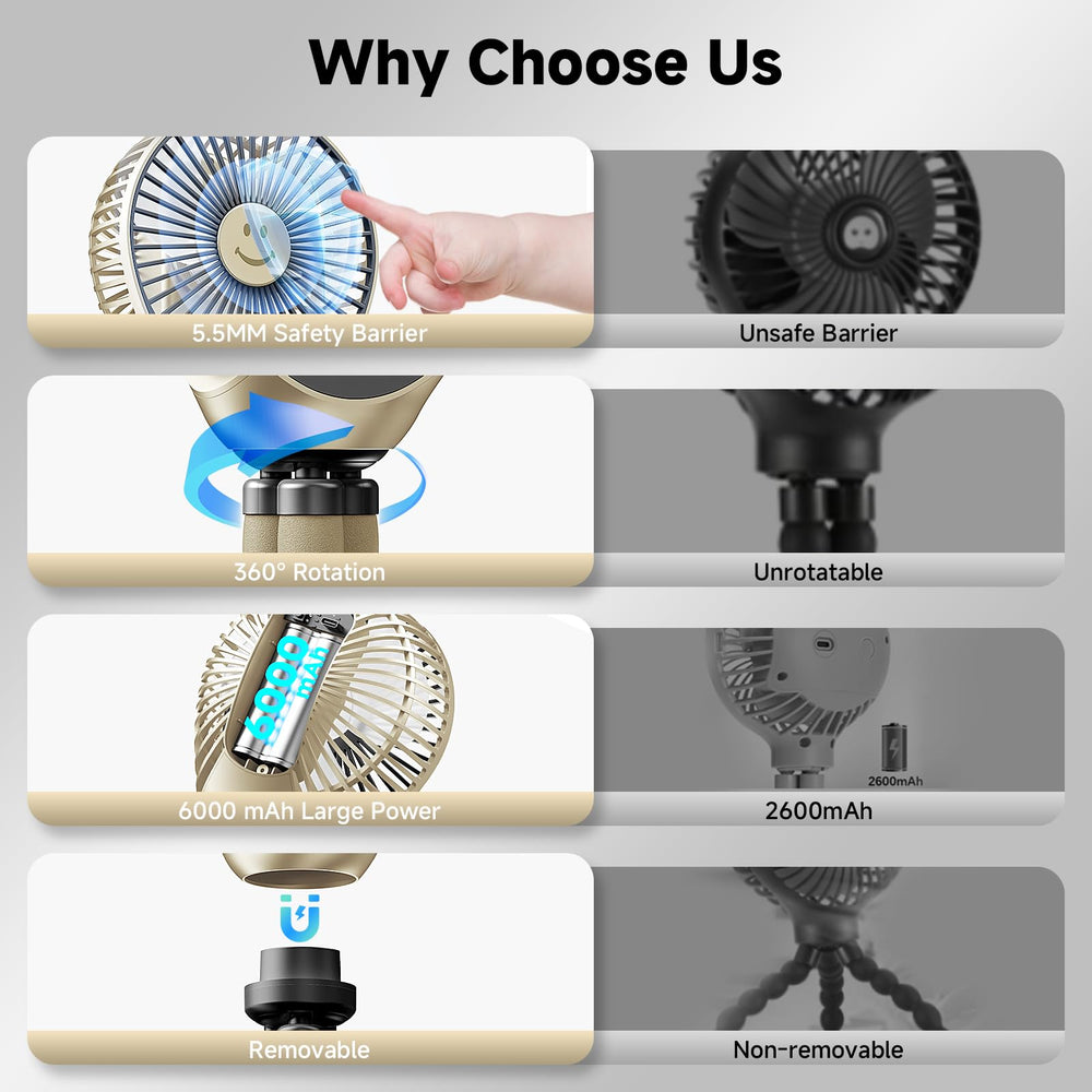 Coolice portable rechargeable fan fits easily in bags for travel.