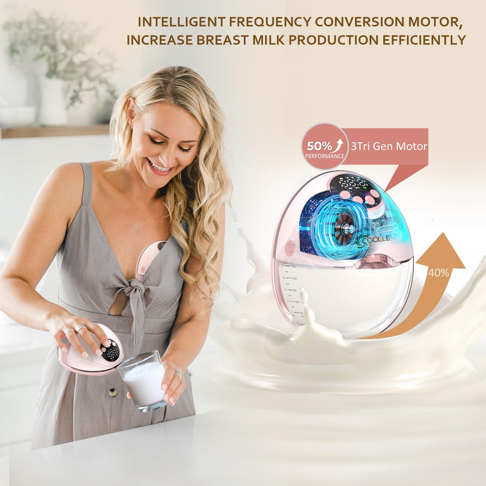 Coolle pump with voice broadcast for real-time milk level feedback.