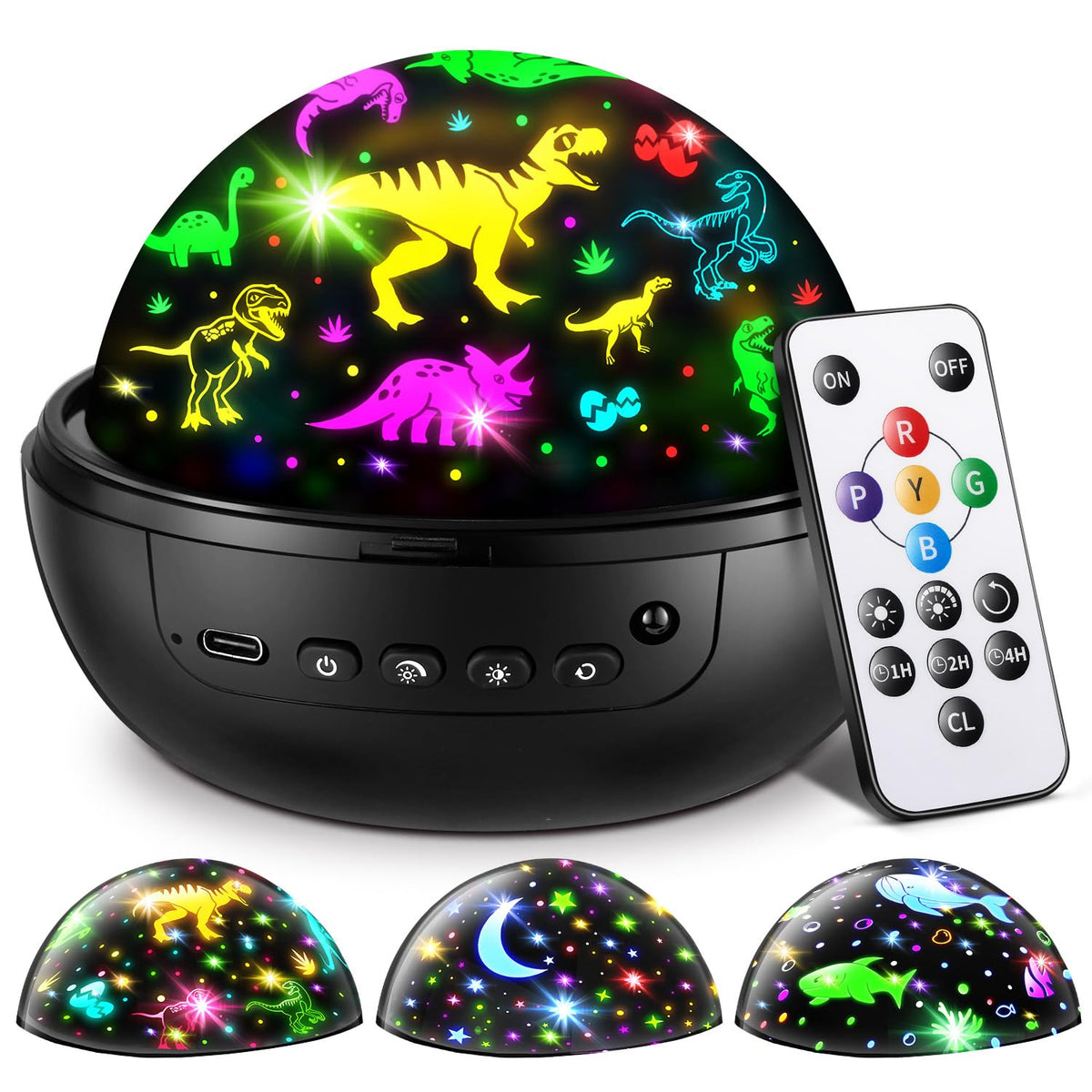 COOLNIGHT dinosaur night light with 3 themes for imaginative bedtime.