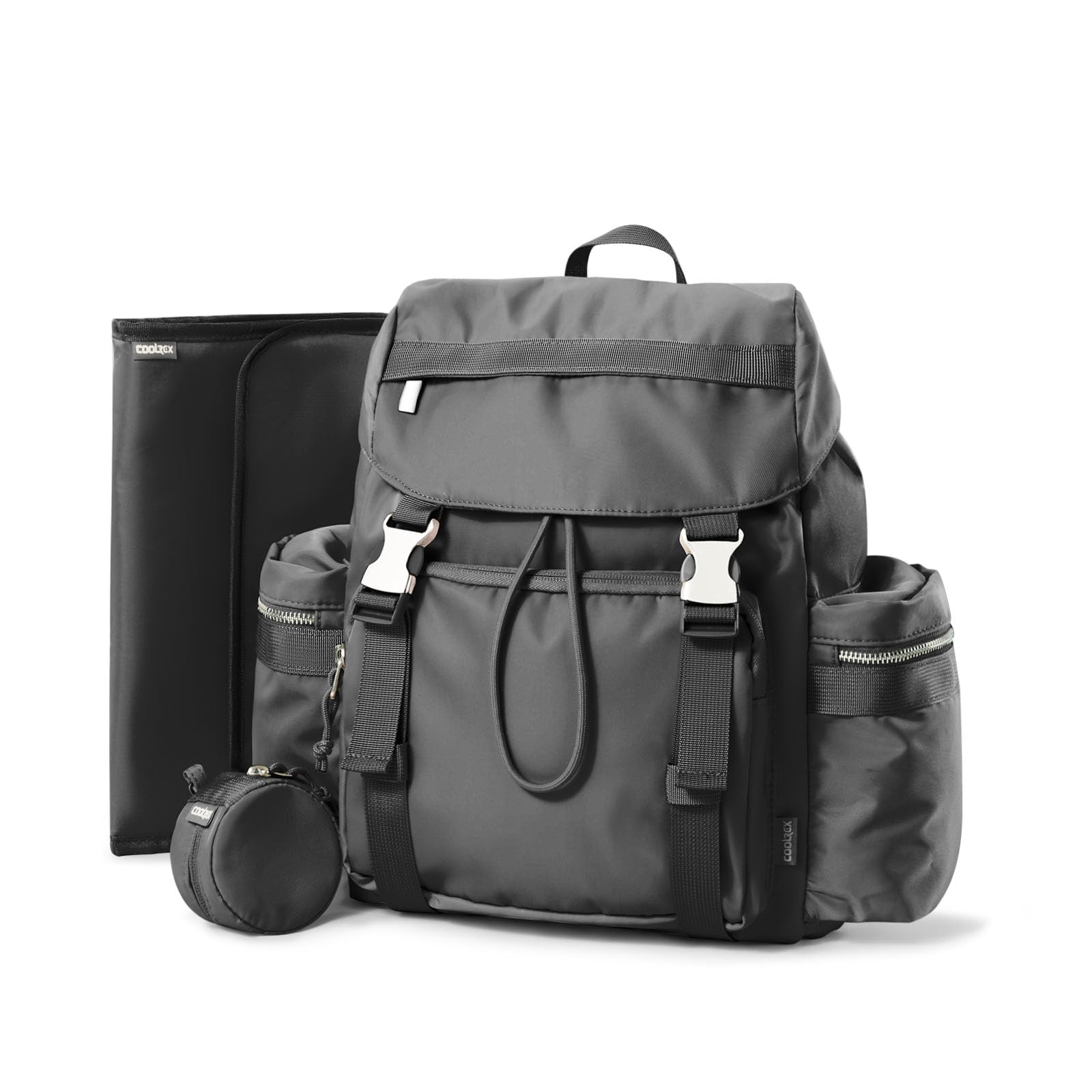 CoolREX diaper bag backpack front view showing organized pockets for easy access
