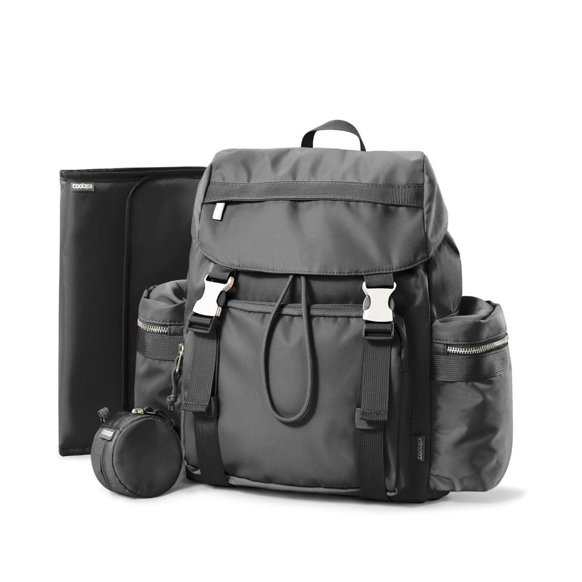 CoolREX diaper bag backpack front view showing organized pockets for easy access