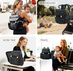 CoolREX diaper bag backpack rear view with luggage strap for travel