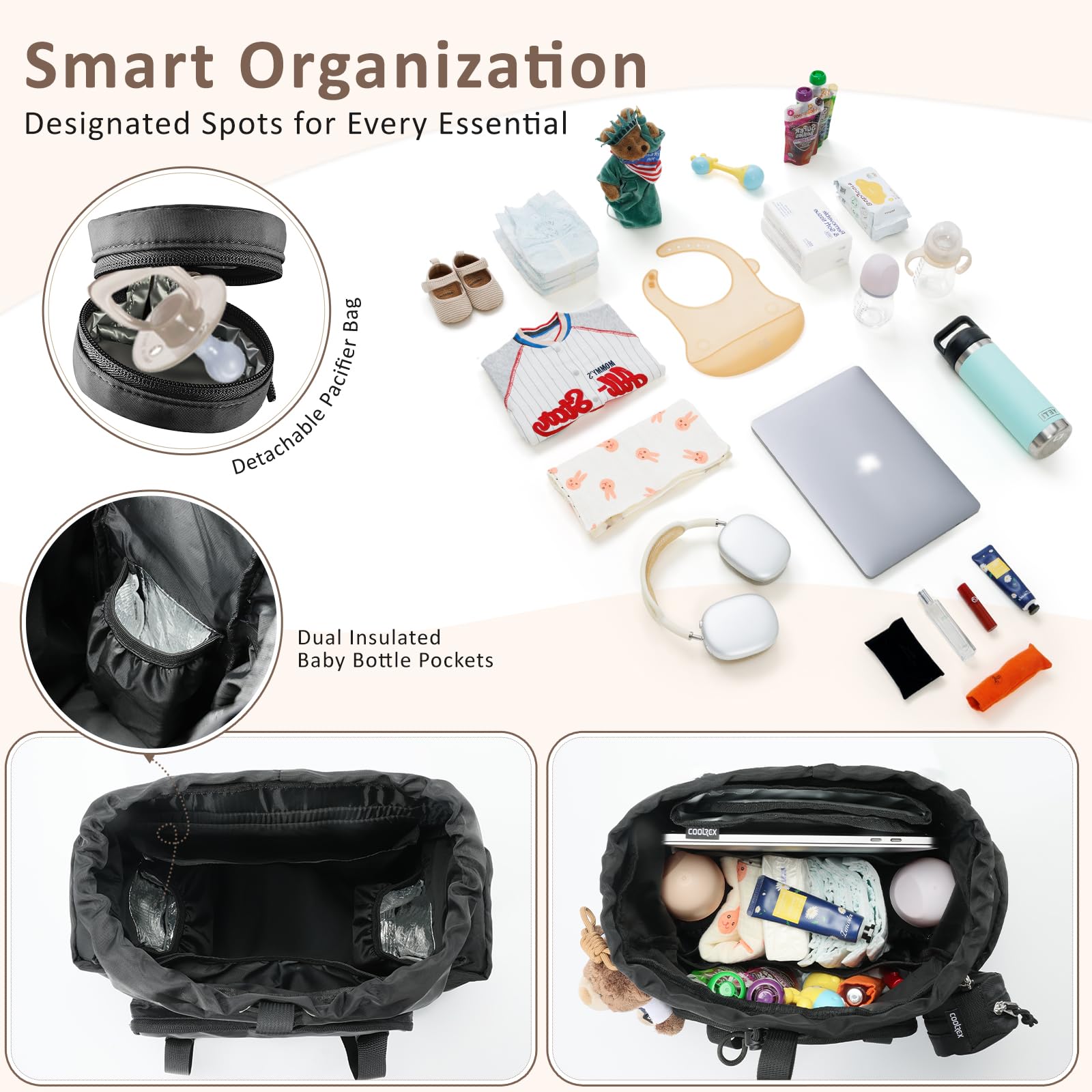 CoolREX pacifier case attached to exterior for quick reach