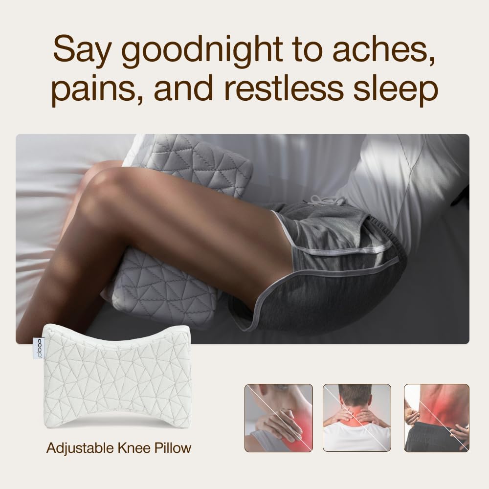 Coop Home Goods knee pillow demonstrating removable inserts for a customizable height and firmness