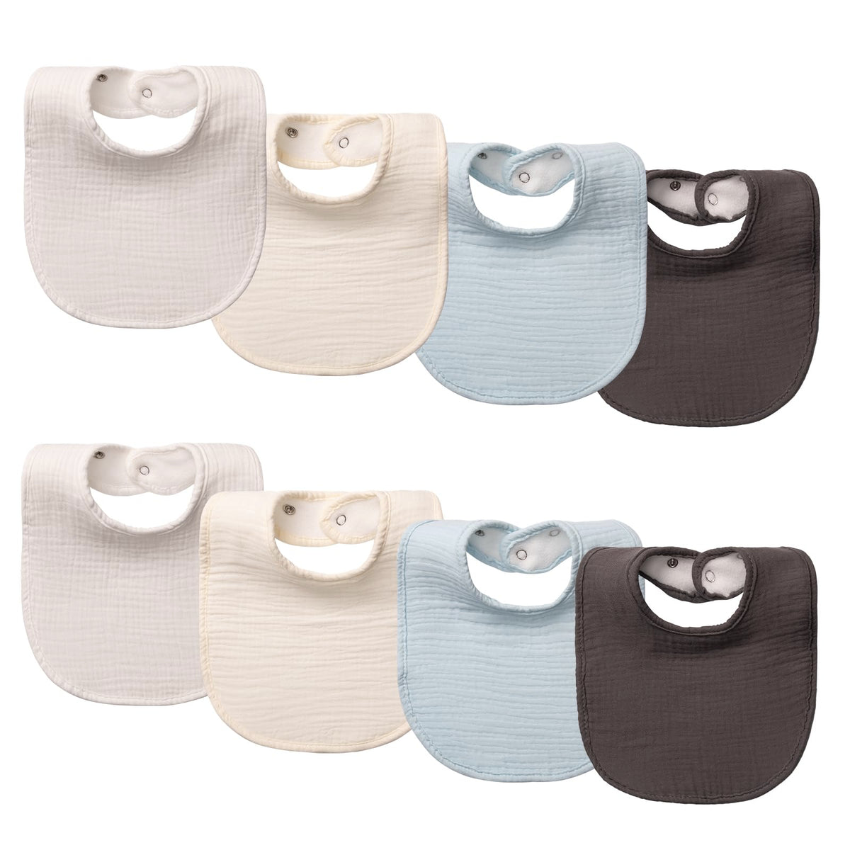 COOROBIN muslin baby bib front view with soft cotton for drool protection.