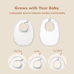 COOROBIN muslin bibs back view with adjustable snaps for growing babies.