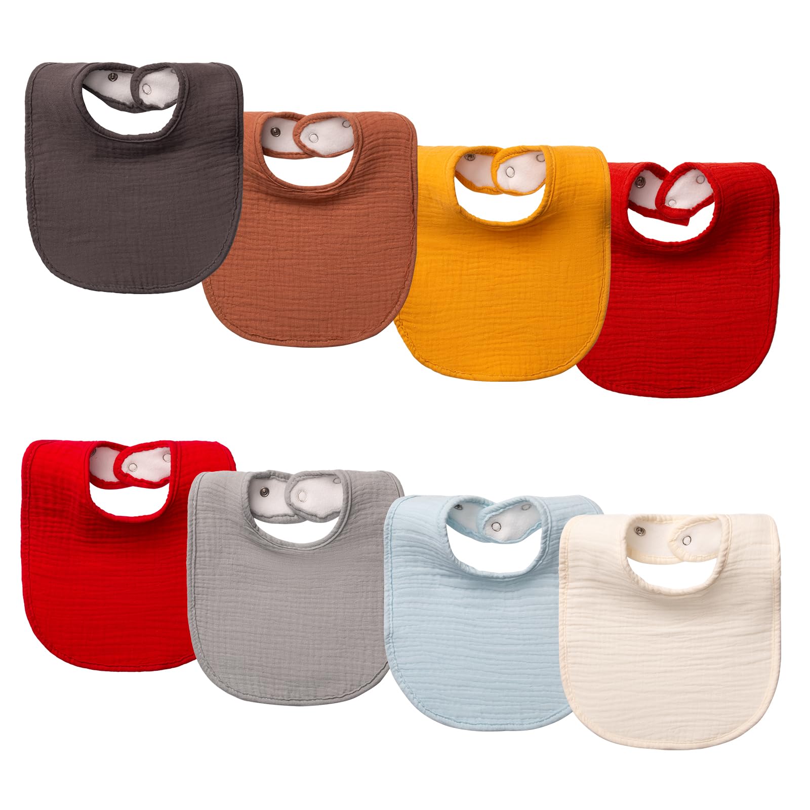COOROBIN Muslin Baby Bibs show the dual-layer design for maximum drool absorption.