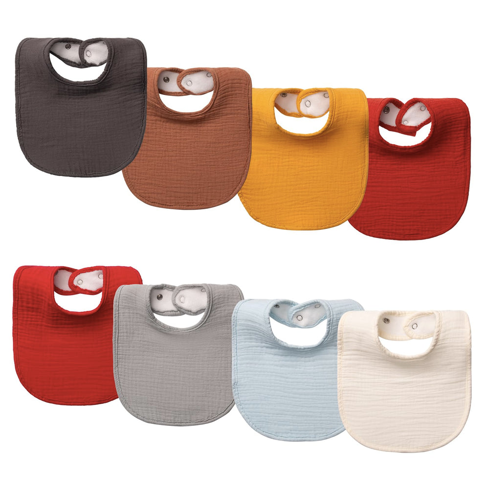 COOROBIN Muslin Baby Bibs show the dual-layer design for maximum drool absorption.
