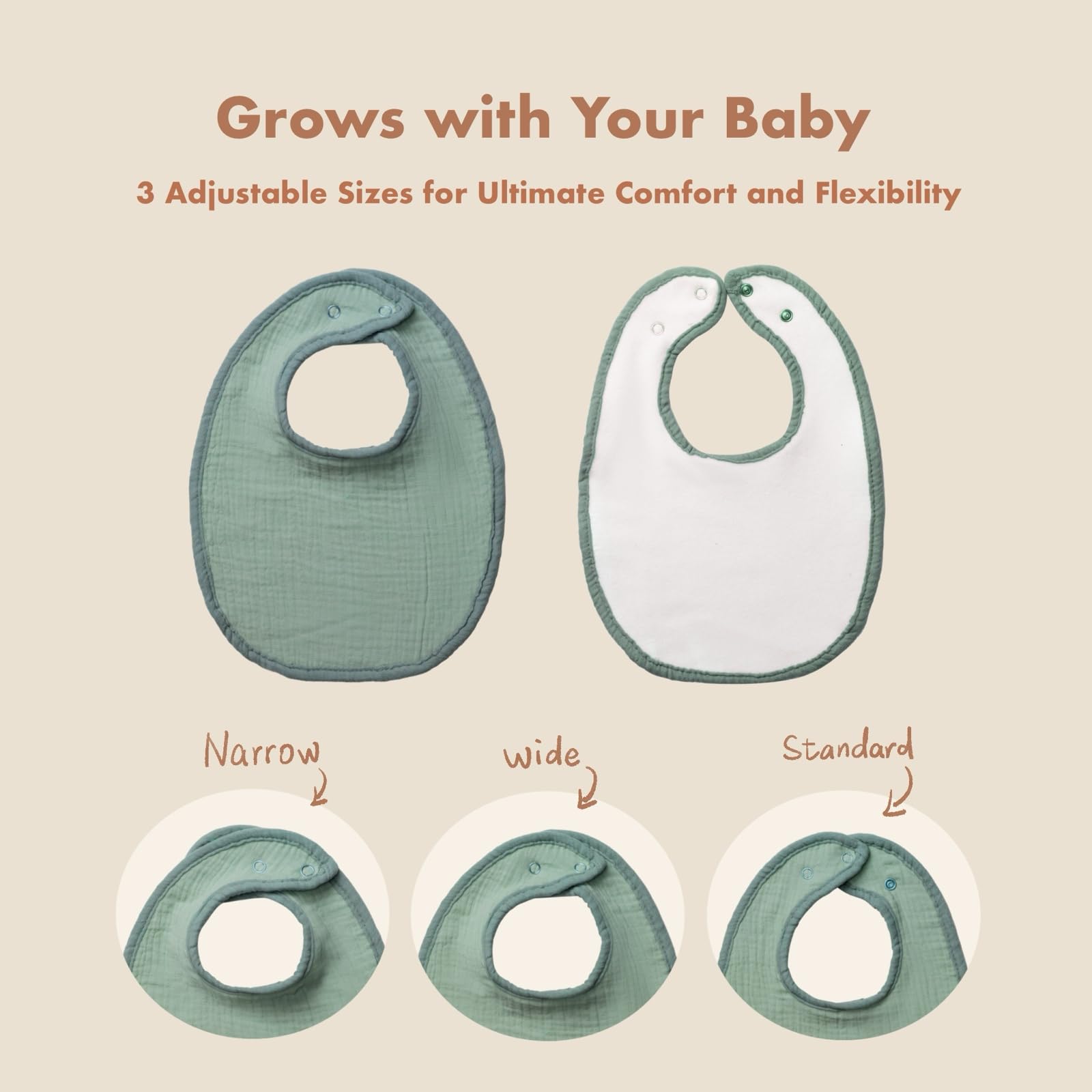 COOROBIN muslin bibs fleece-back close-up emphasizing absorbent back layer for drool days