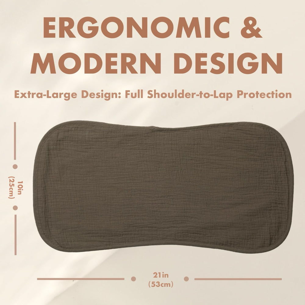 COOROBIN burp cloths on shoulder illustrate full-coverage protection.