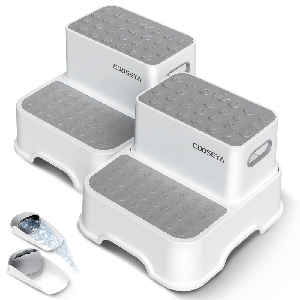 COOSEYA 2 Step Stool for Kids with no-slip base for safe bathroom reach.