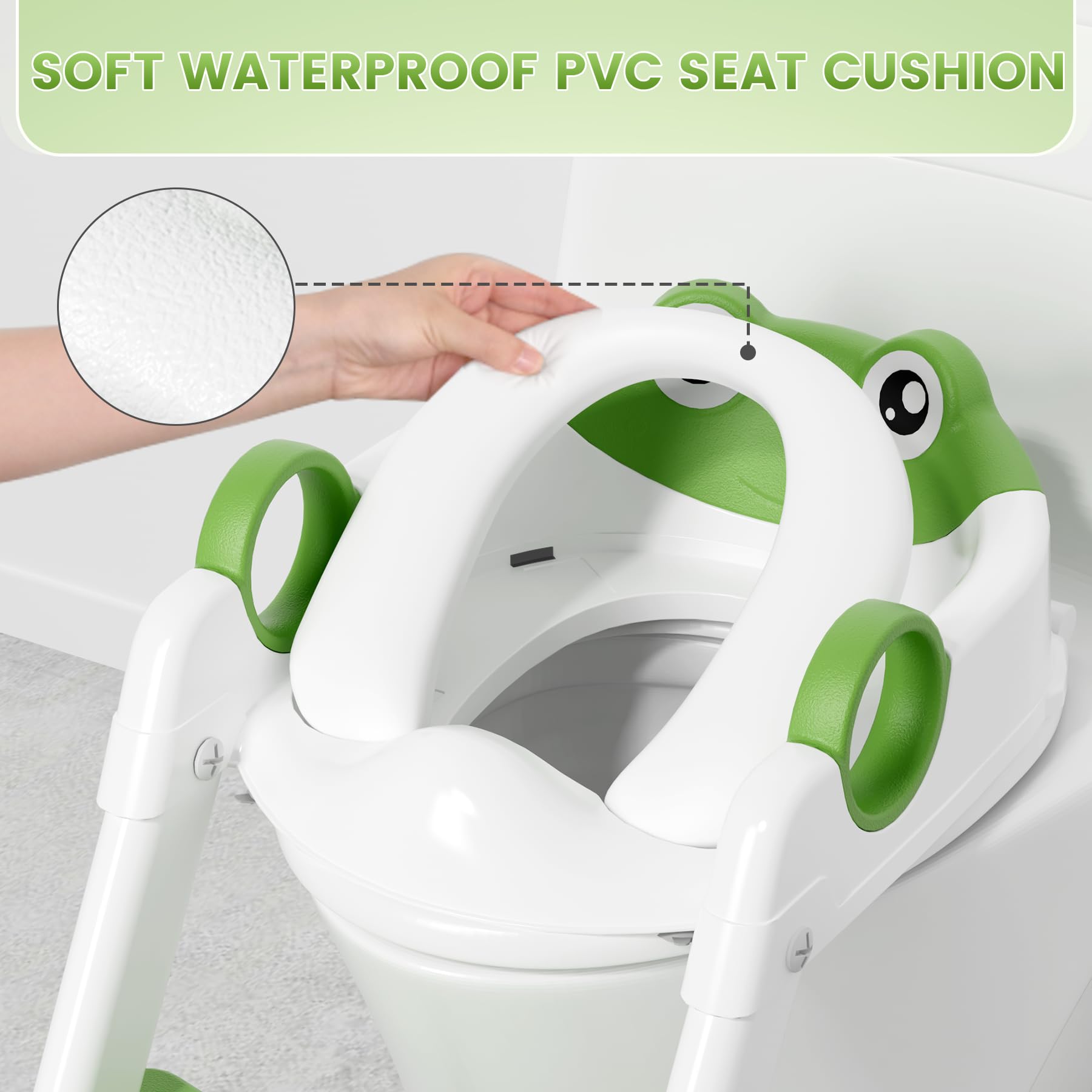 COOSEYA adjustable-height ladder shows six positions for perfect toilet fit.