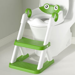 COOSEYA Frog Toilet Seat front view with wide step for stable toddler access.
