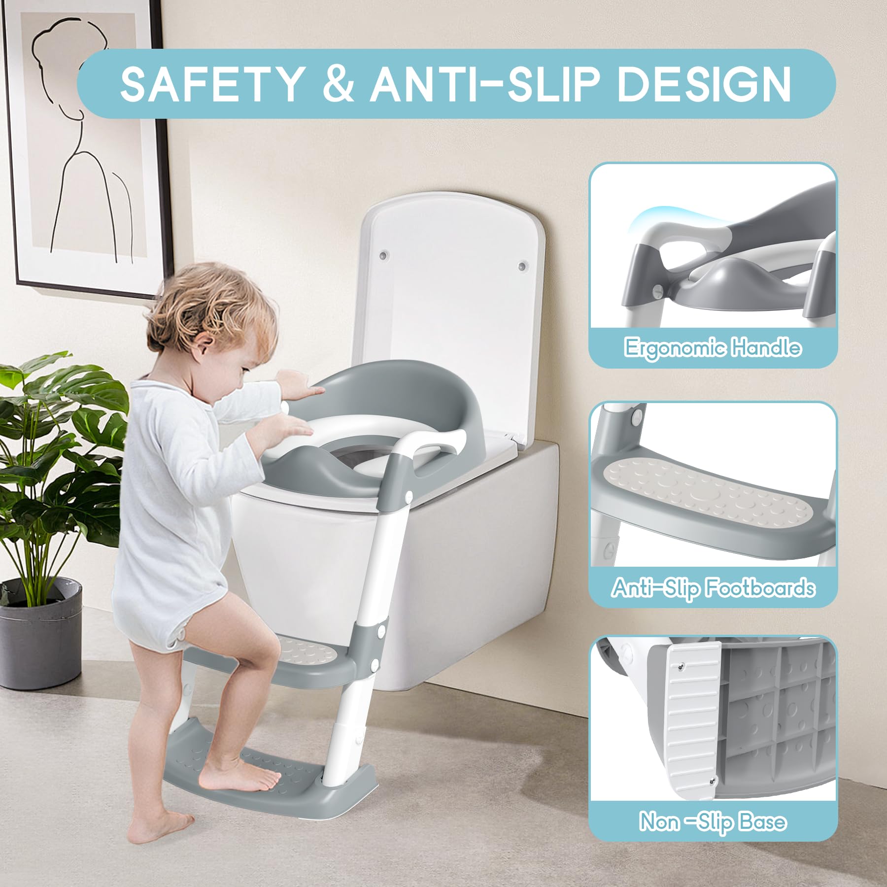 COOSEYA potty seat with anti-slip pads and suction cups for stability.