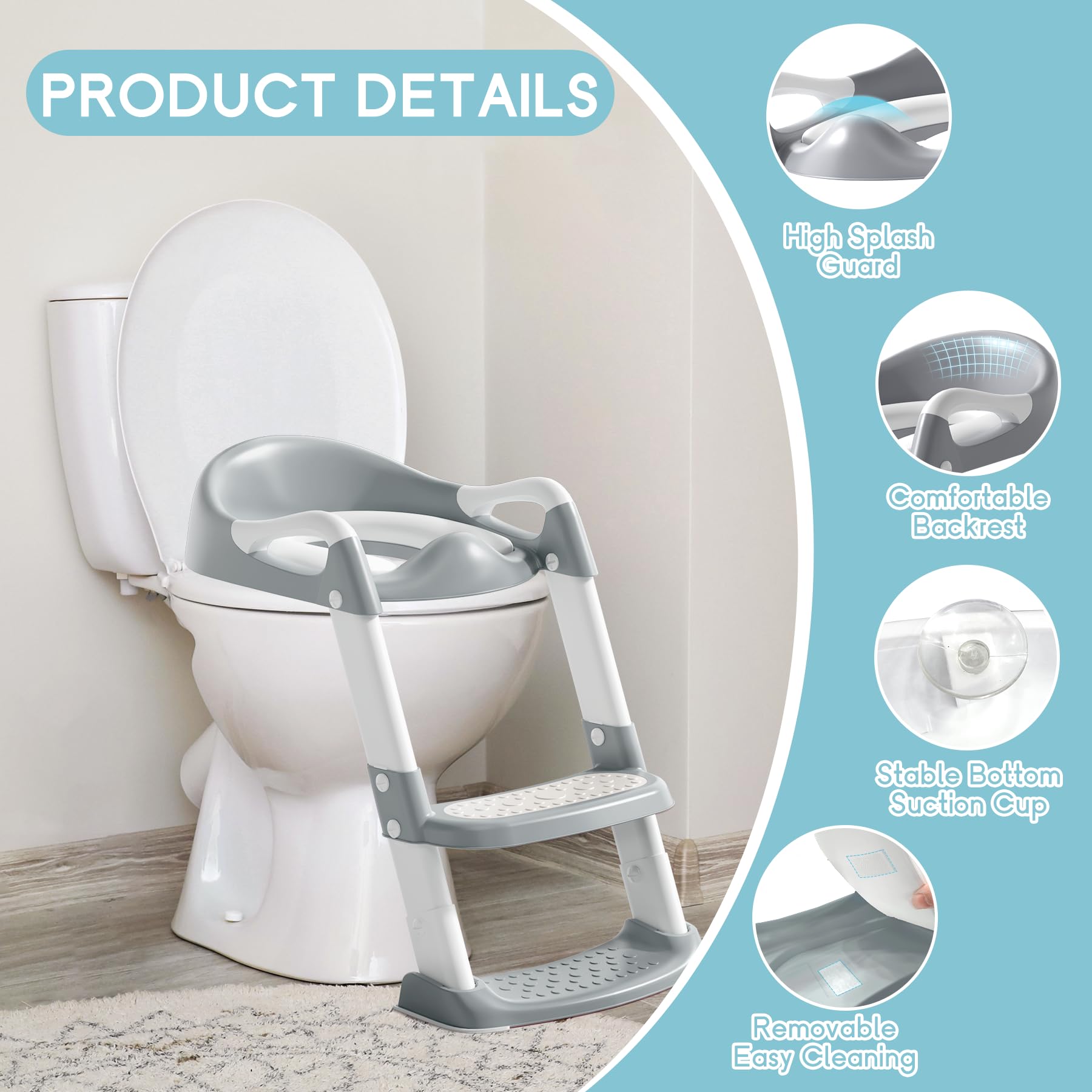 COOSEYA potty seat folded for compact storage under sink or cabinet.