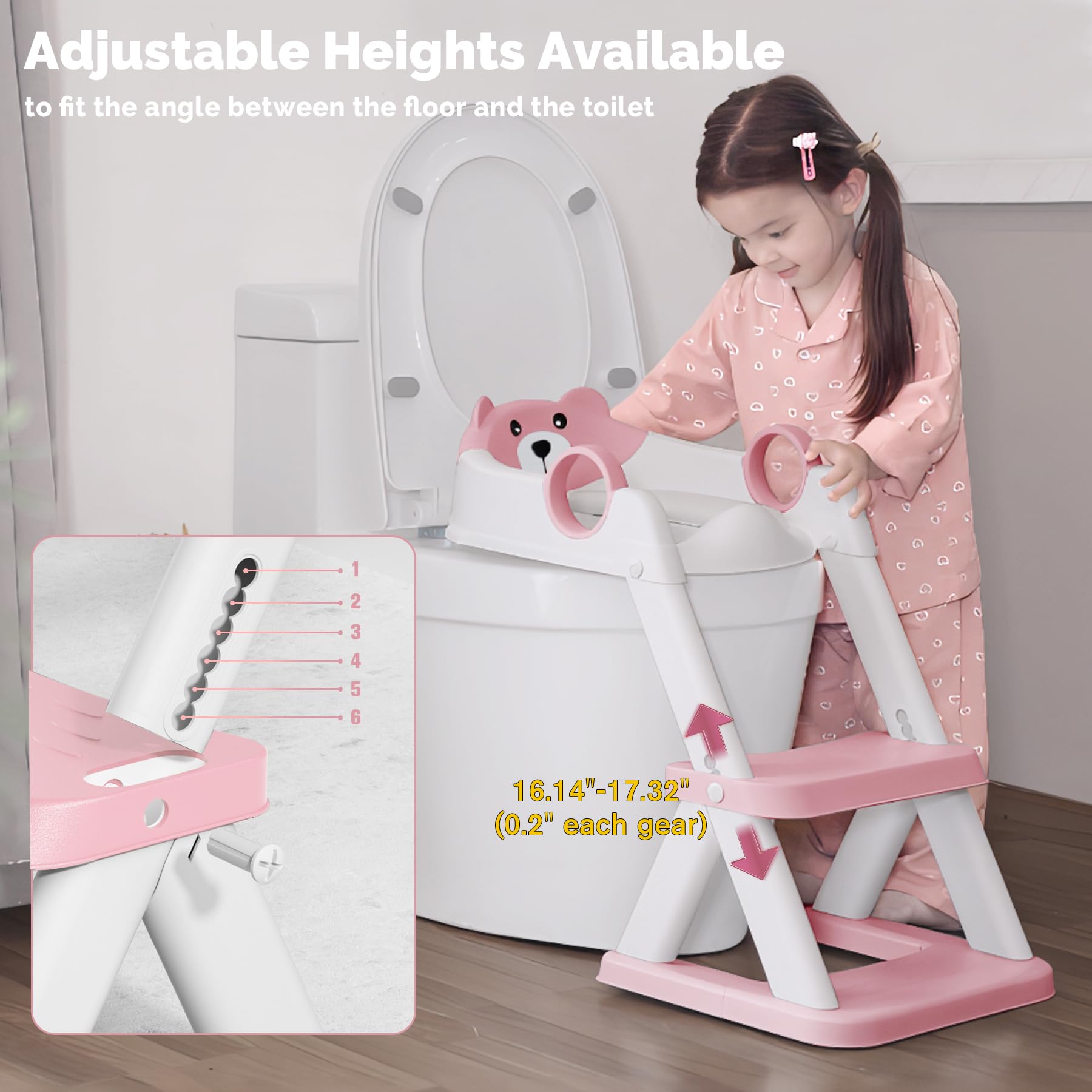 COOSEYA training toilet ladder adjustable height showing six positions.