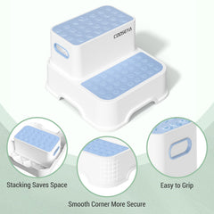 COOSEYA two-step stool blue double-layer design helps reach sinks easily