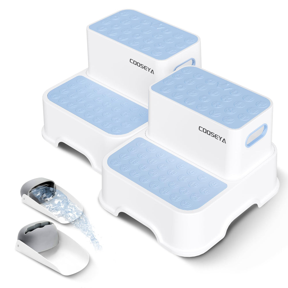 COOSEYA two-step stool blue with non-slip base supports safe climbing