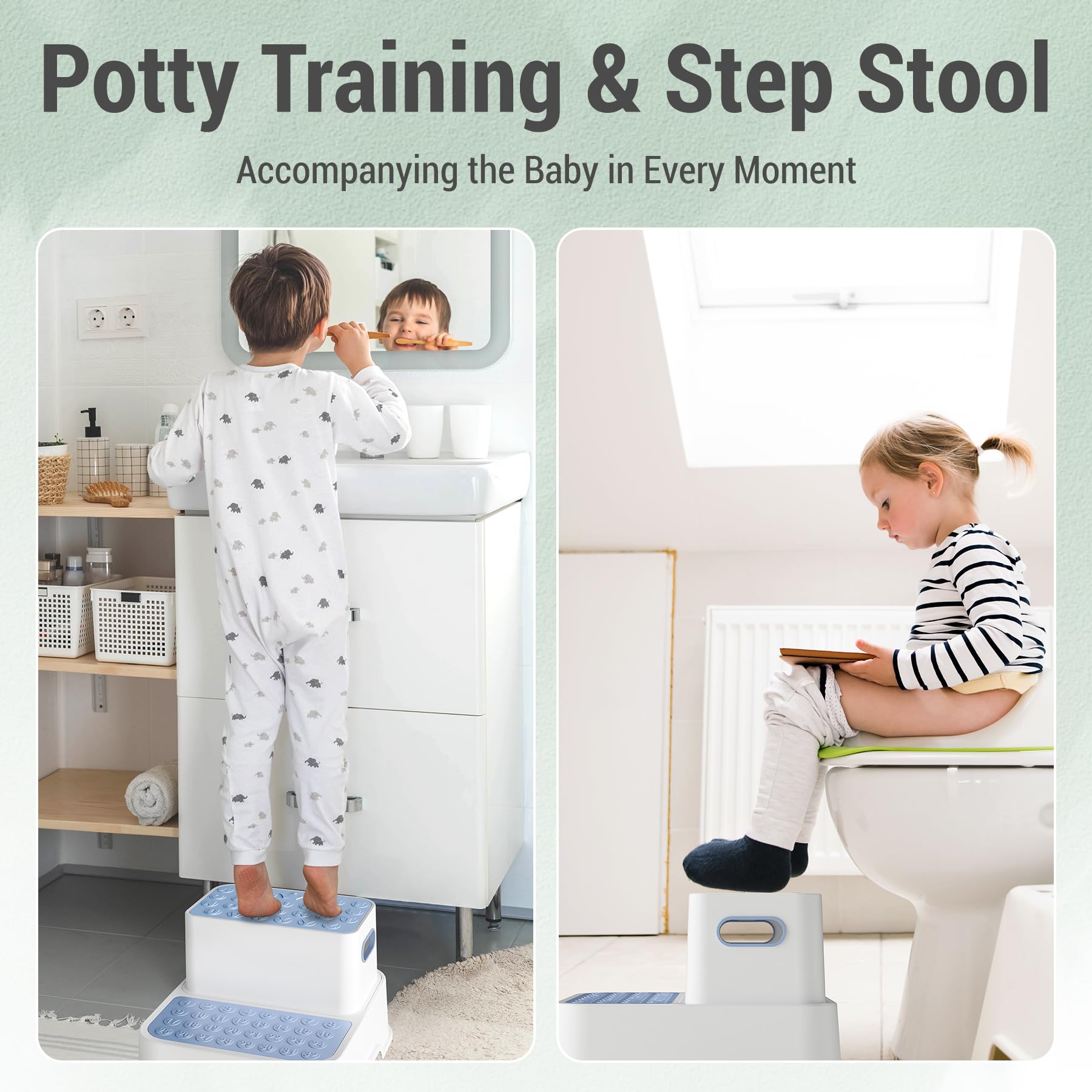 COOSEYA two-step stool blue aids kids in bathroom sink access safely