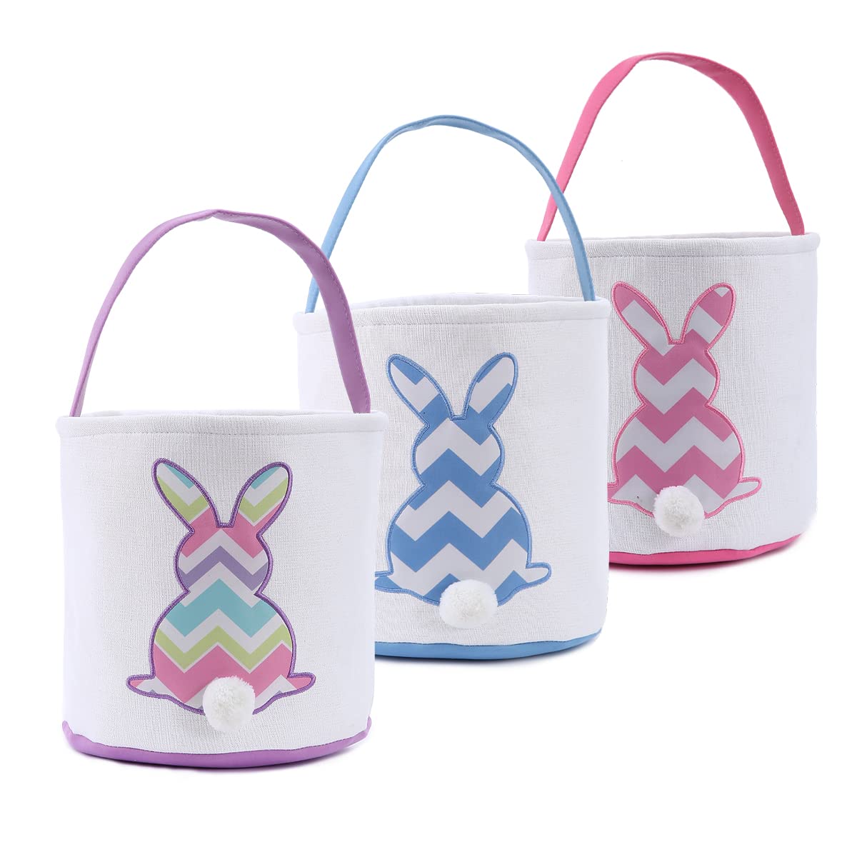 Cootato Easter Bunny basket with stripe blue pattern and fluffy tail for egg hunts.