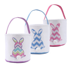 Cootato Easter Bunny basket with stripe blue pattern and fluffy tail for egg hunts.