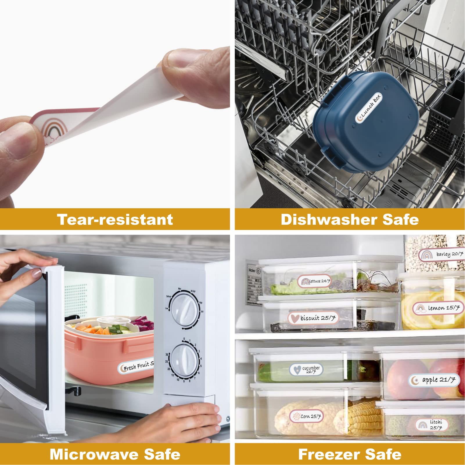 Coowayze removable labels peel cleanly, leaving no sticky residue after washing