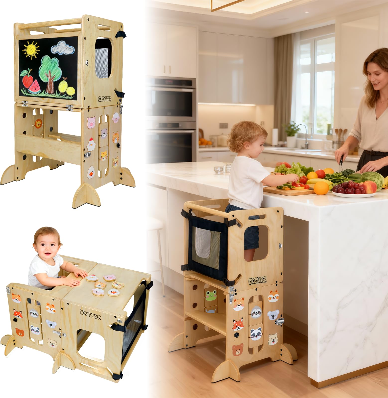 Coozyupper toddler kitchen stool folding for easy storage and versatile use.