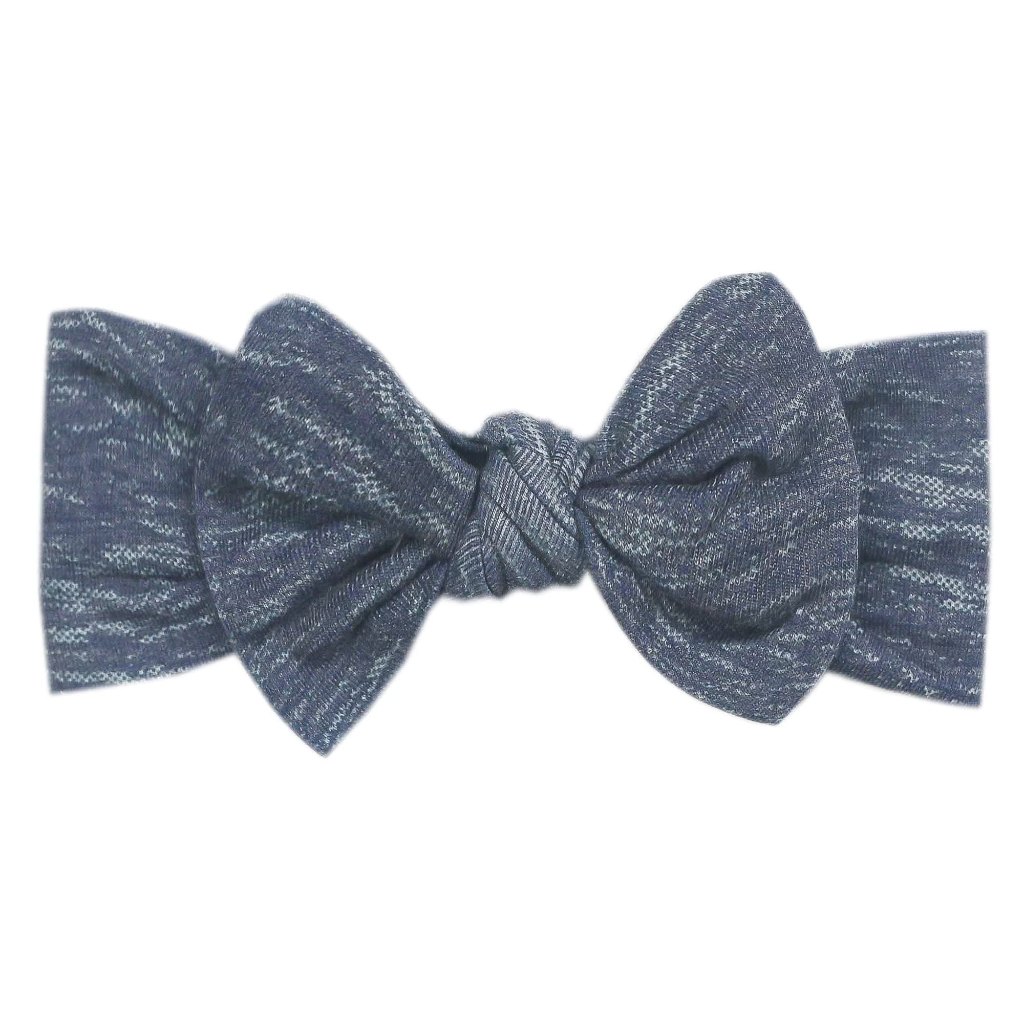 Copper Pearl premium denim headband bow for newborns, stylish and soft.