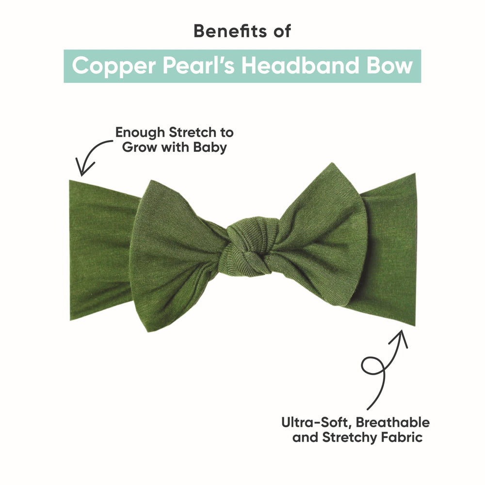 Copper Pearl baby bows stretchy fit closeup demonstrating growth-friendly sizing
