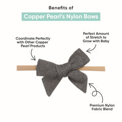 Copper Pearl headband bows with a stretchy fit that grows with your baby