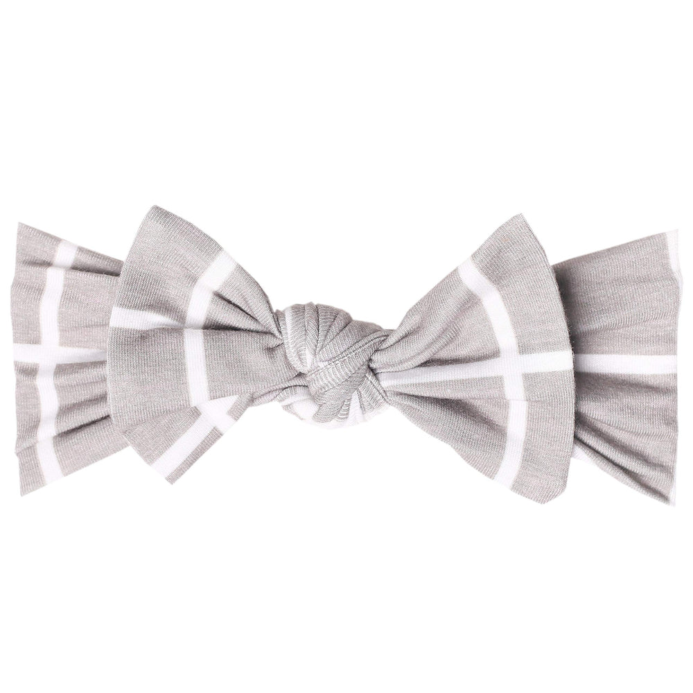 Copper Pearl baby headband bow with ultra-soft knit for everyday wear