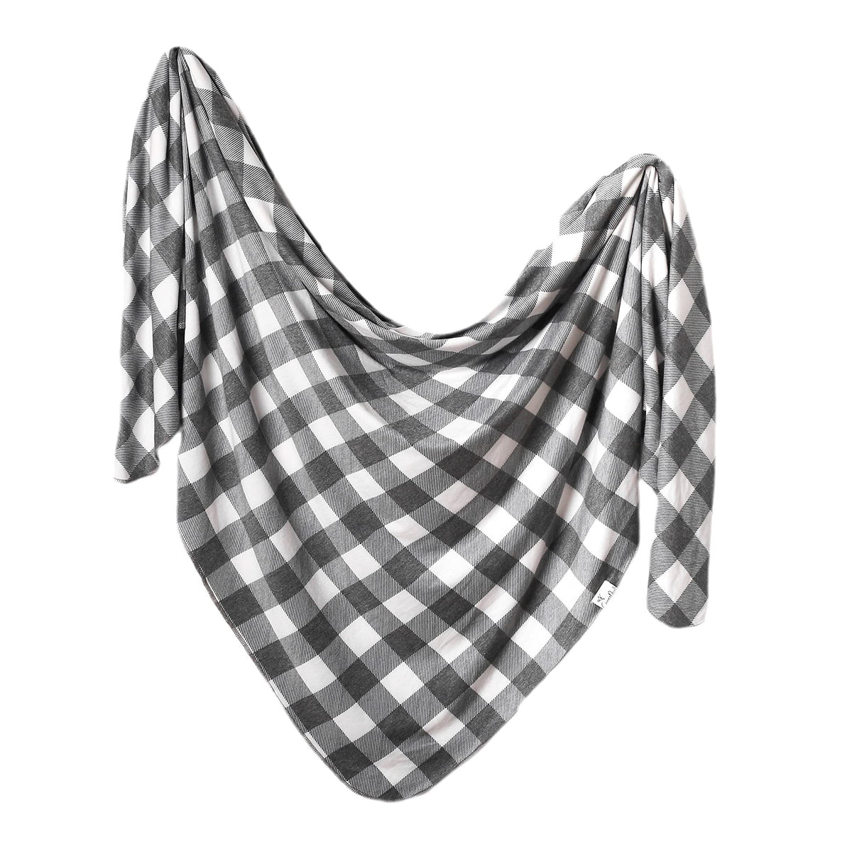 Copper Pearl soft-stretchy-knit swaddle blanket offers cozy newborn comfort.