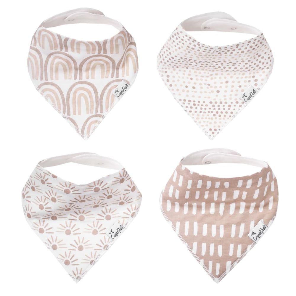 Copper Pearl Bliss bib front view showing stylish, absorbent protection for drool and teething.