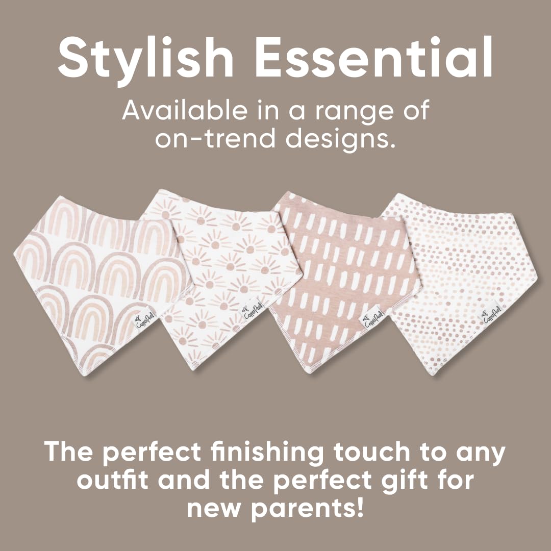 Copper Pearl Bliss bib prints add fashion-forward style while keeping babies clean.