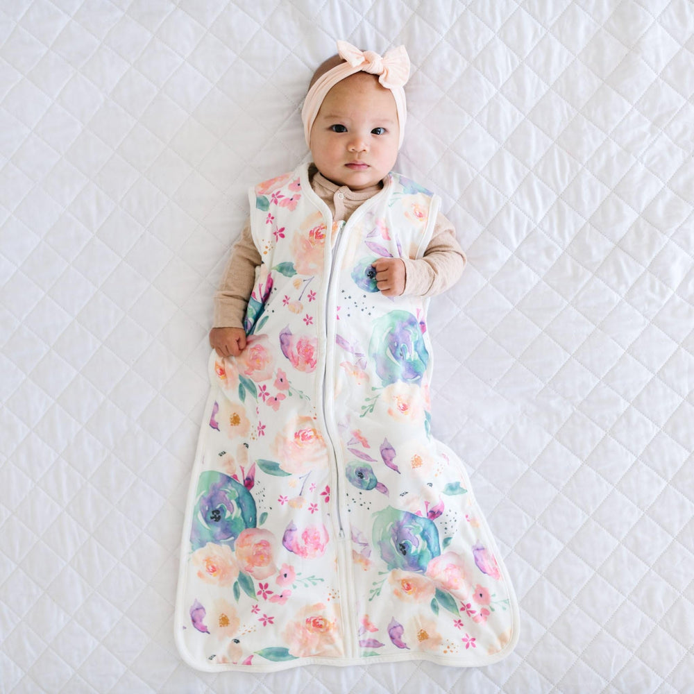 Copper Pearl Bloom sleep bag highlighting 2.5 TOG warmth for room temperatures around 61 to 68 F