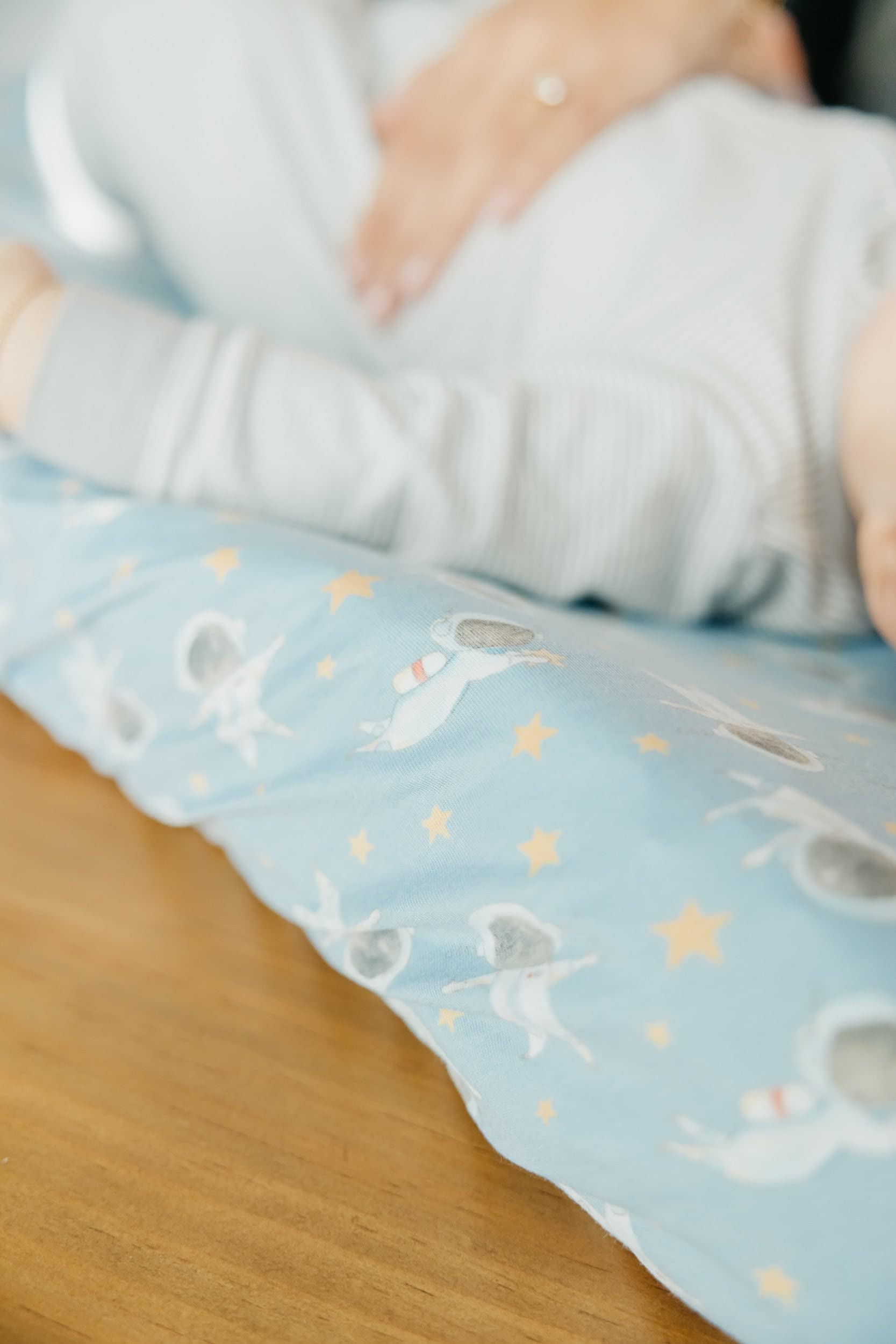Copper Pearl breathable knit fabric keeps baby comfortable during diaper changes.