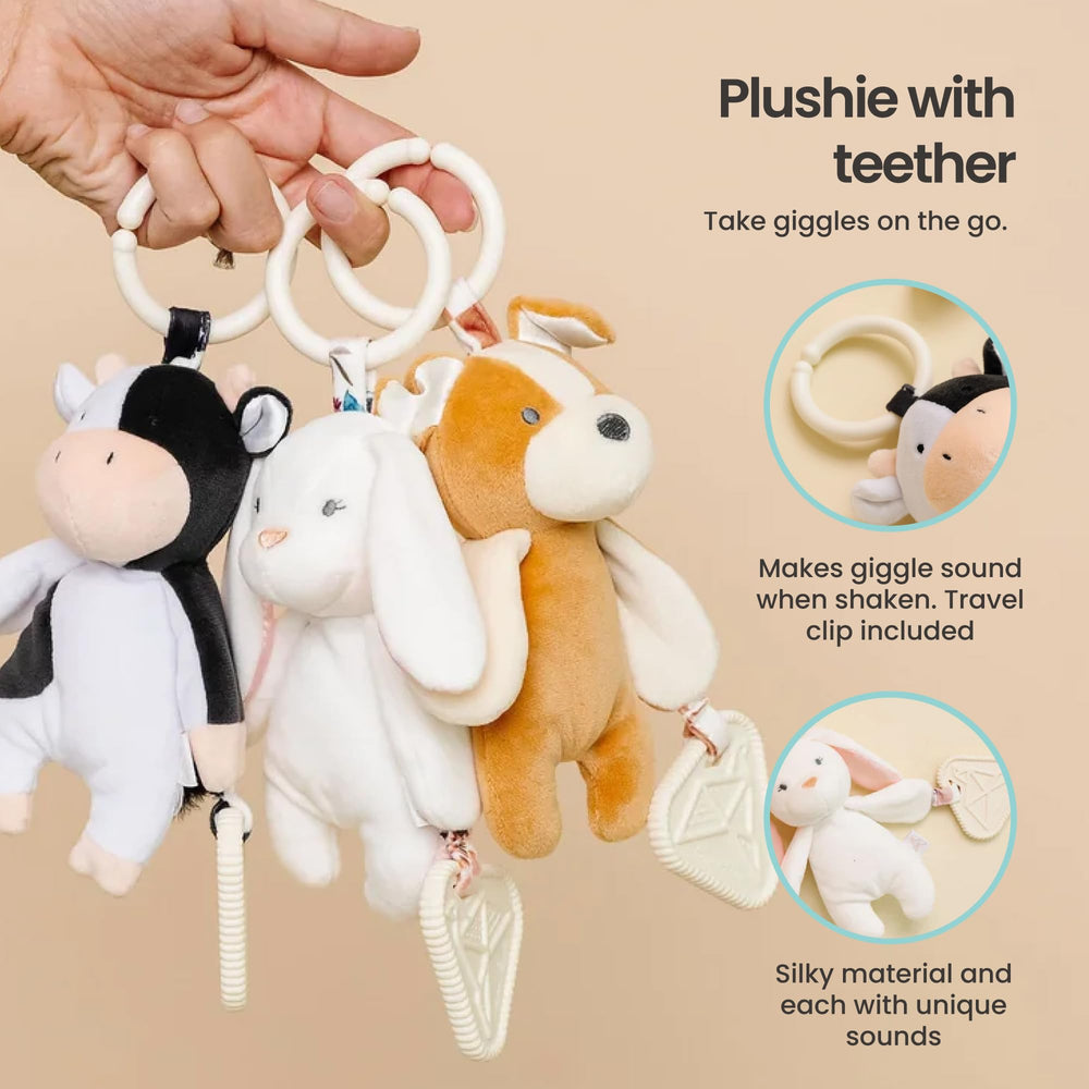 Copper Pearl Bella Bunny teether plush provides soothing teething relief while baby explores textures.
