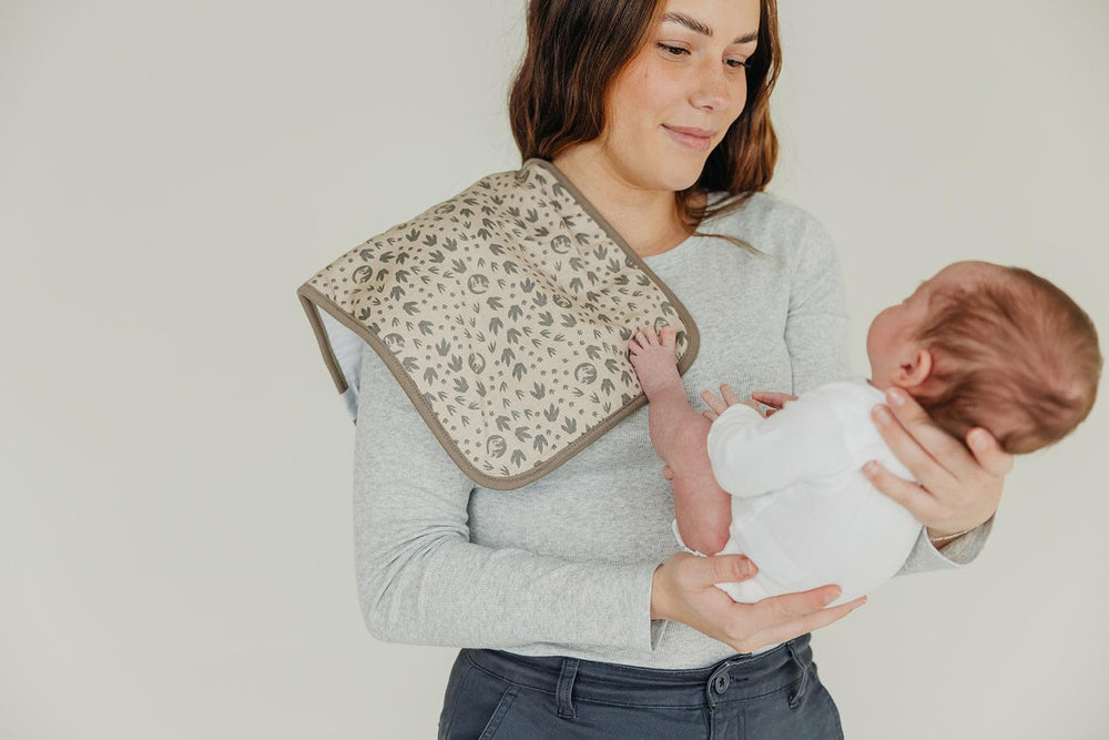 Copper Pearl burp cloth large 21x10 inch size for better coverage.