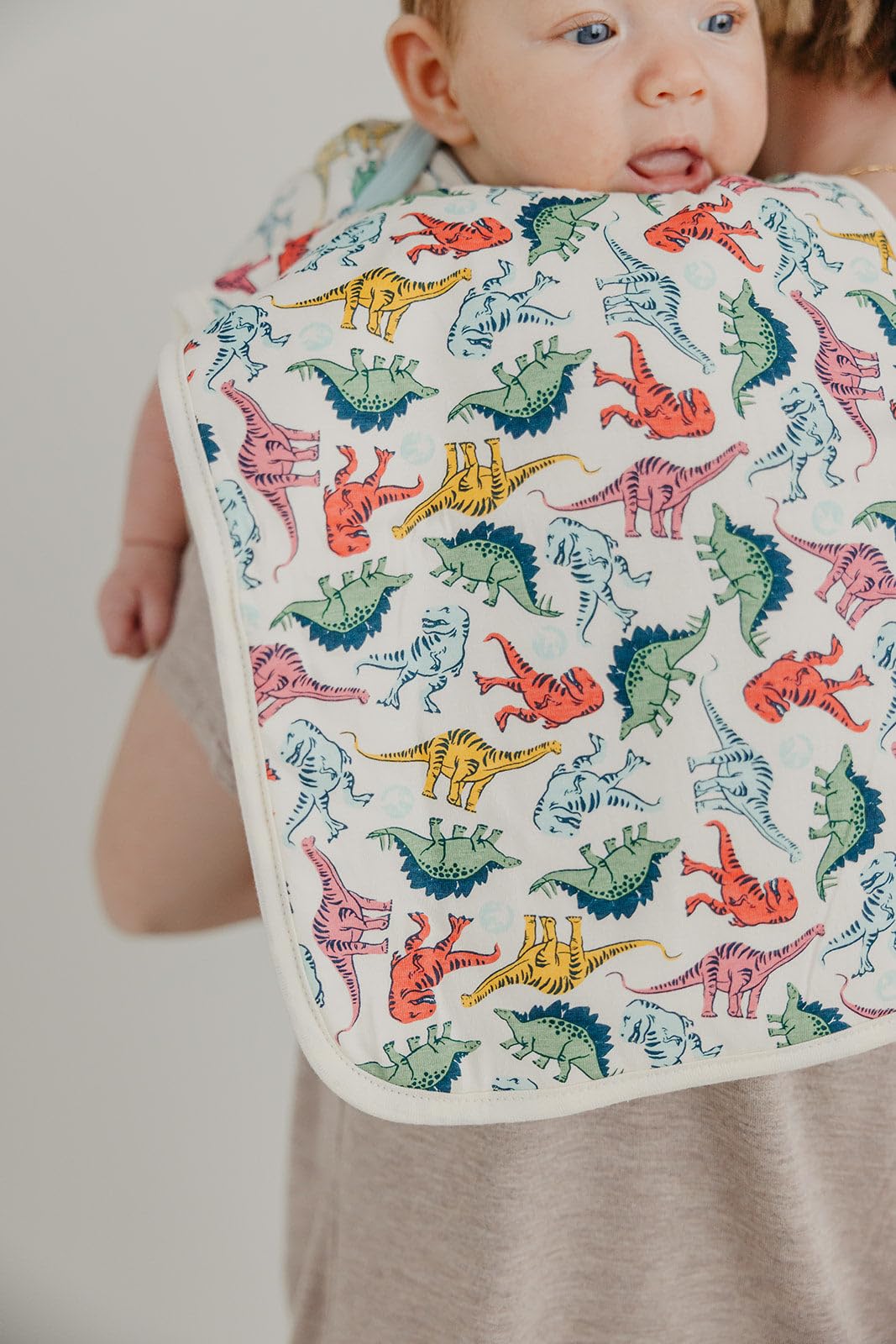 Copper Pearl burp cloth easy-care label designed for machine washing.