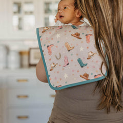 Copper Pearl burp cloth large 21x10 shows oversized coverage for busy parents