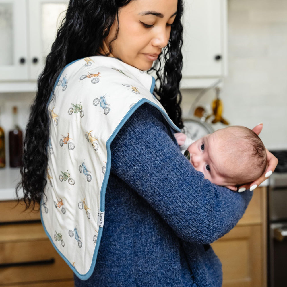 Copper Pearl burp cloth designed to pair with bandana bibs.