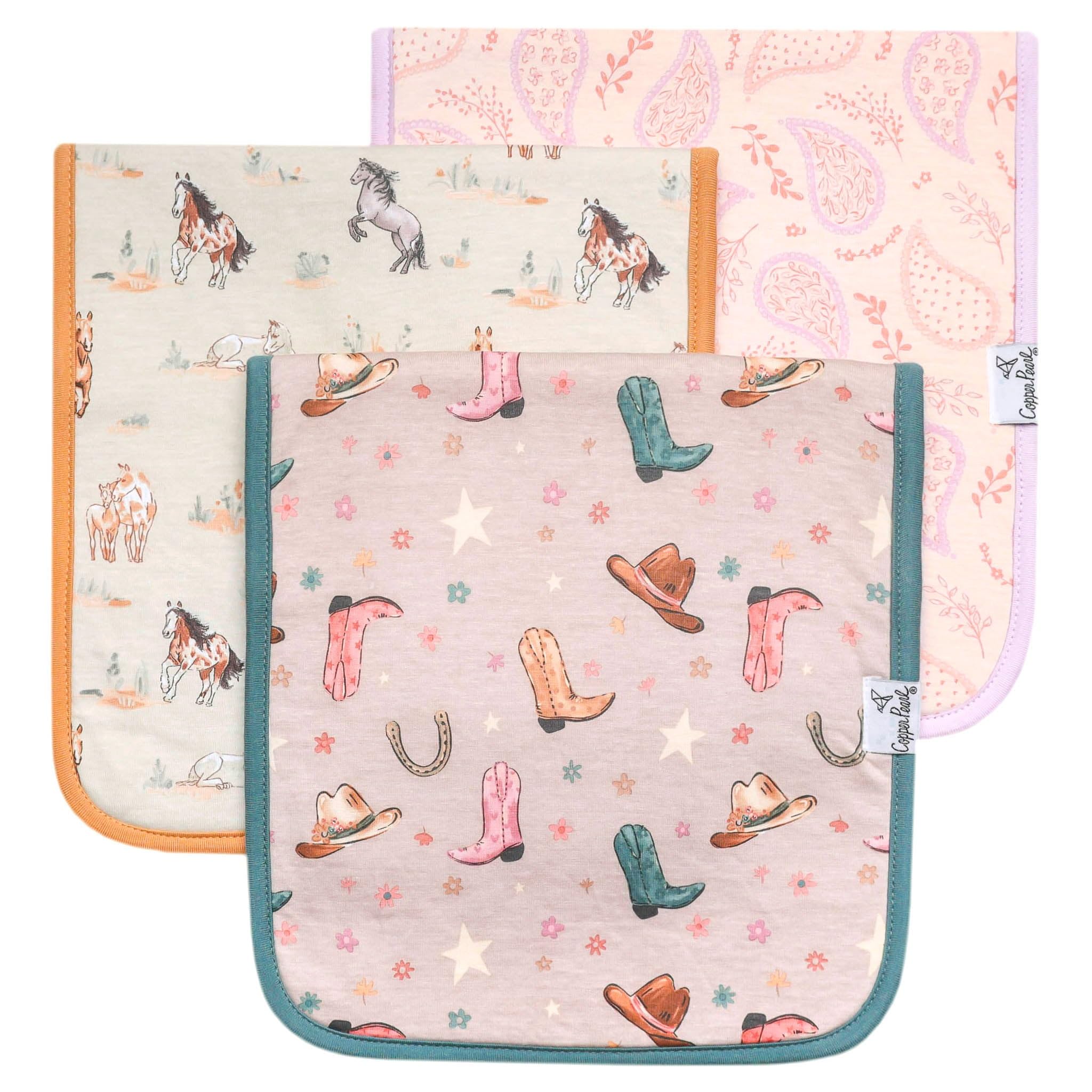 Copper Pearl burp cloth large pattern closeup showing chic print and softness for baby burping