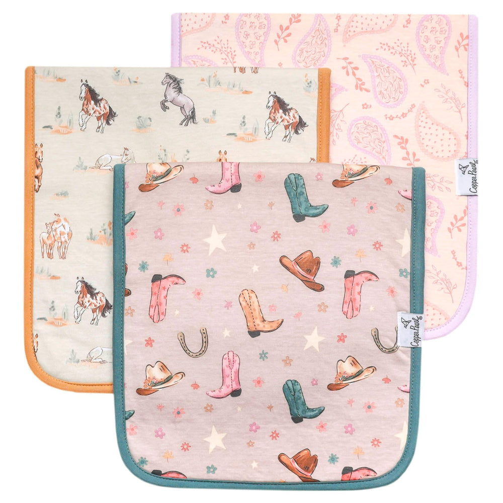 Copper Pearl burp cloth large pattern closeup showing chic print and softness for baby burping