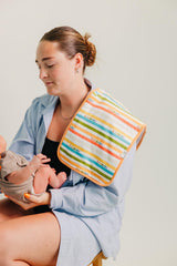 Copper Pearl burp cloth on oversize 21x10 inches for wider shoulder coverage