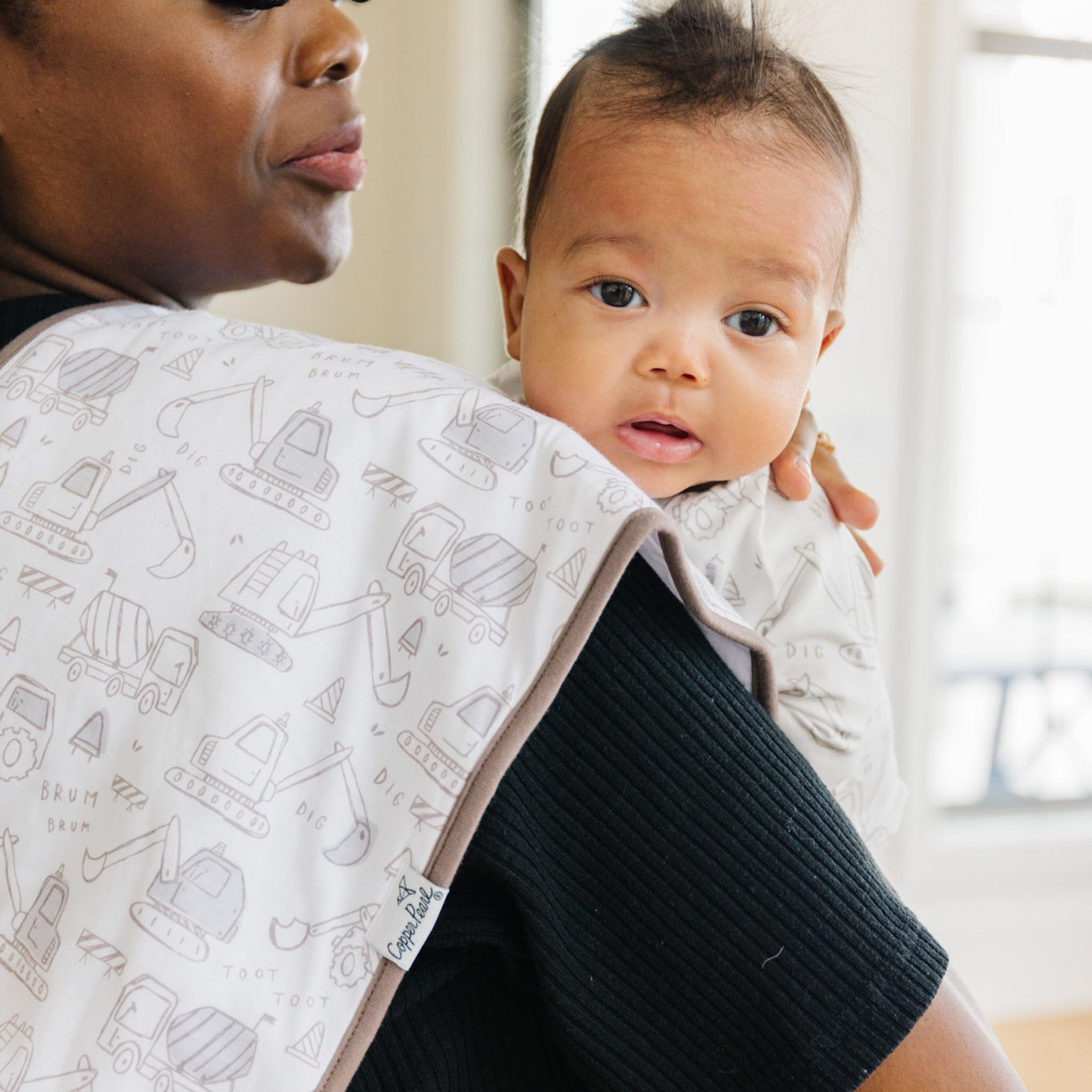 Copper Pearl burp cloth designs are trendy and coordinate with bandana bibs.