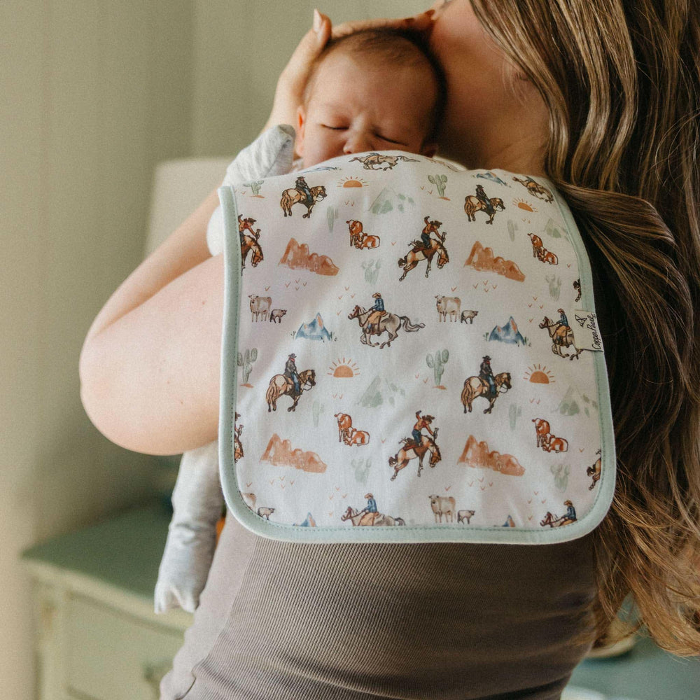 Copper Pearl burp cloth featuring trendy designs for modern nursery looks